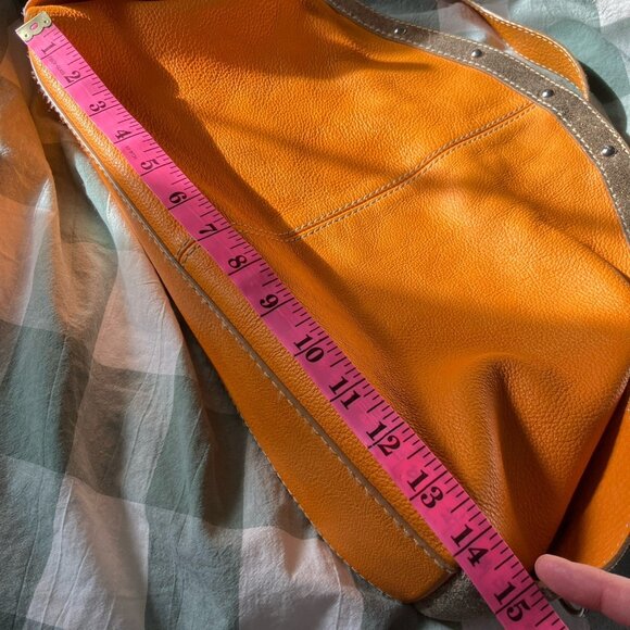 Vintage Nuovedive Made in Italy Leather Shoulder Bag Orange Slouchy Y2K Glitter - Picture 13 of 14